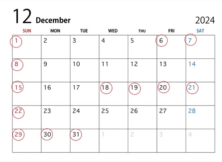 12月予定　（1月は6日から診療）